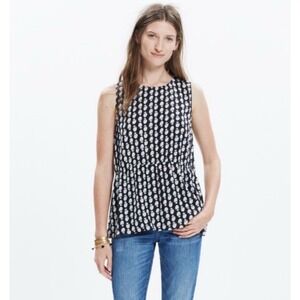 Madewell Women's Black & White Floral Print Sleeveless Peplum Top Size‎ Small